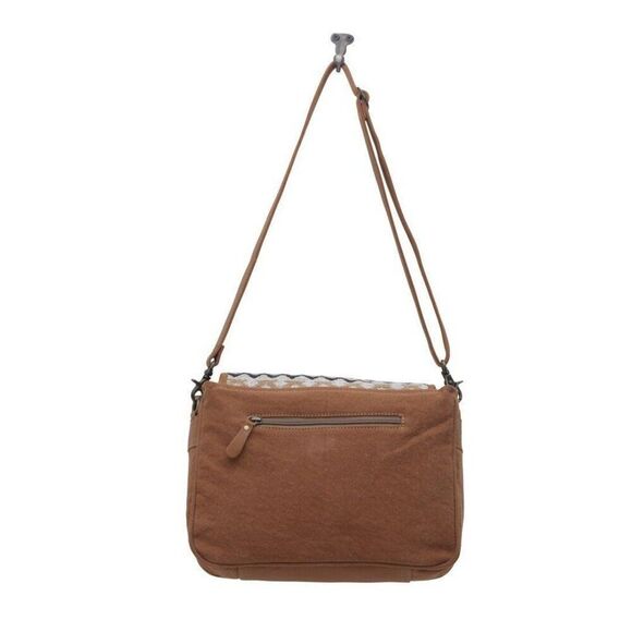 Myra Bag Handmade Sansa Hand Tooled Bag Upcycled Canvas & Cowhide Leather - Picture 5 of 7